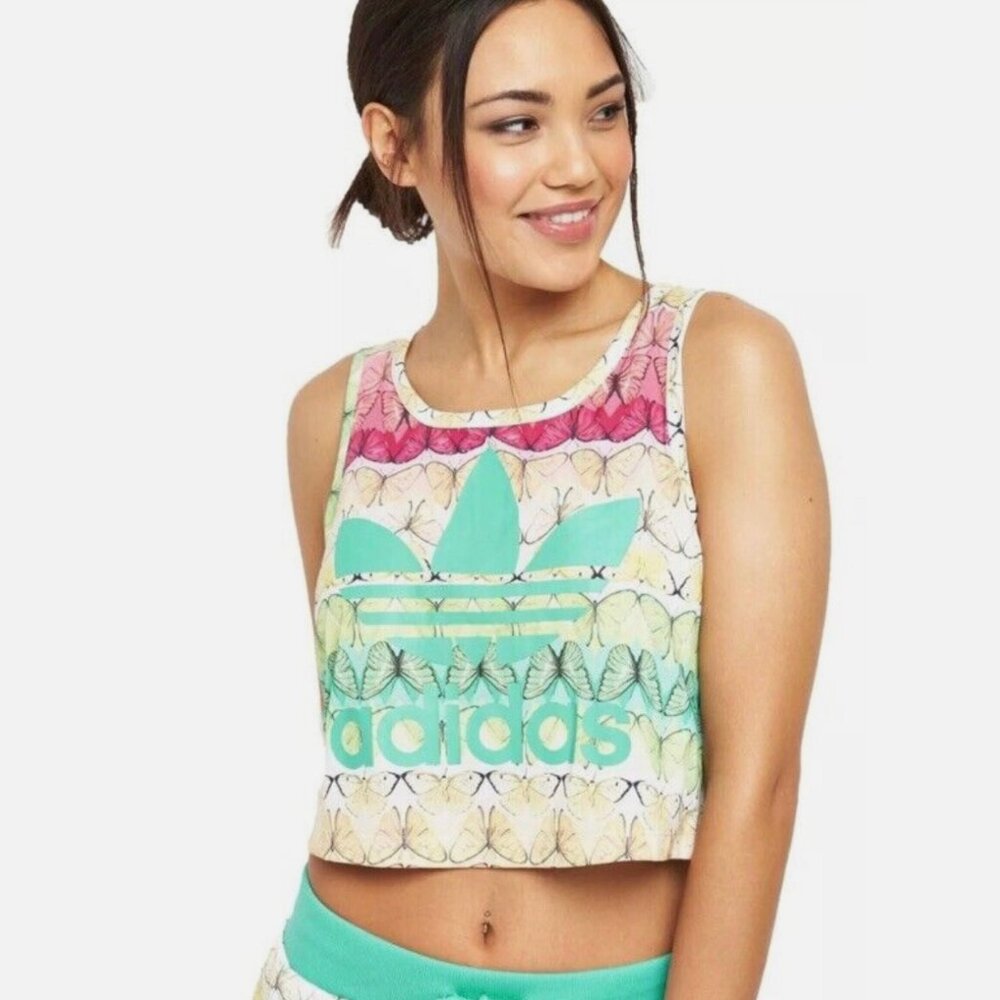 Adidas Borbofresh Butterfly Crop Tank Top Small Boho Short Trefoil